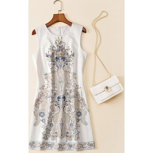 S New court women style printing loose show thin vest temperament celebrity elegant dress