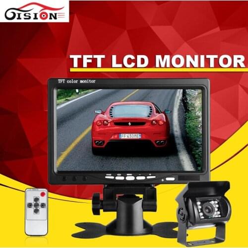 DC 12V 7"TFT LCD Car Monitor Display + 4 Pin IR Night Vision Waterproof Rear View Camera for Bus Truck RV Caravan Trailers