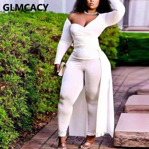 Women Two Piece Casual Suits Long Sleeve V Neck Dip Hem Shirt & Slim Pants Set