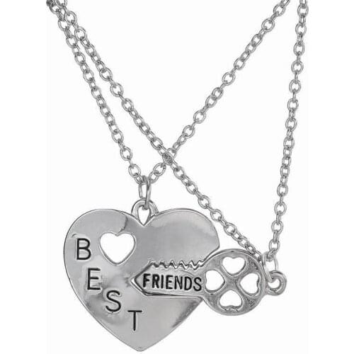 2pcs/set Best Friends Pendant Necklaces Fashion Heart Key Letters Friendship Necklaces