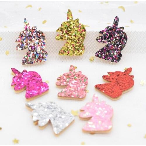 20Pcs Shiny Fabric Padded Appliques Sequins Unicorn Horse Patches for Crafts Clothes Headwear DIY Hair Clips Bow Hat Decor G50