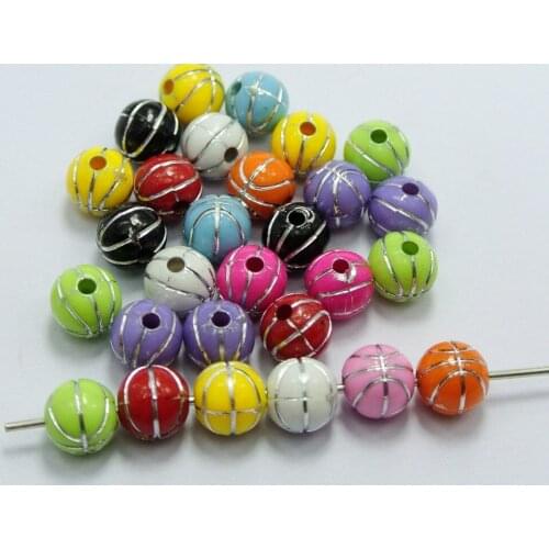 200 Mixed Colour Sparkling Silver Basketball Pattern Acrylic Round Beads 8mm