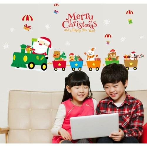 2021 Christmas new cartoon train wall stickers Kindergarten window glass bedroom background decorative wall stickers PVC