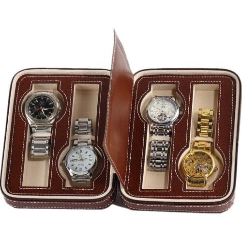 4 Slots Leather Watch Storage Bag Black Luxury Travel Watch Display Boxes Case Mens Simple Jewelry Case Holder WK019