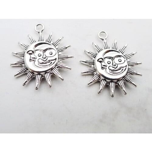 Newest 5Pcs 25*29mm Antique Silver Color Steampunk Sun&Moon Charms Necklace Pendant Accessories Charms For DIY Jewelry Making