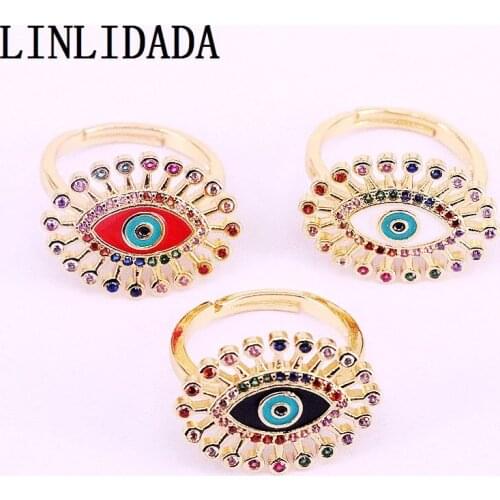 8Pcs Gold Color Fashion Rings Micro Pave CZ Rainbow Zirconia Eye Jewelry Rings
