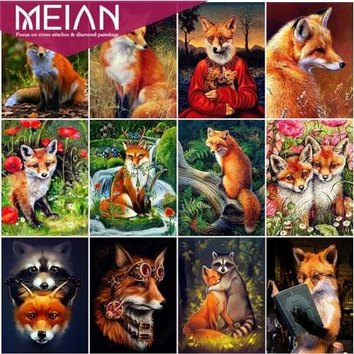 MEIAN Animal 5D Diamond Embroidery Fox Animals Cross Stitch Kits Full Drill Square Diamond Mosaic Needlework Handmade Home Decor