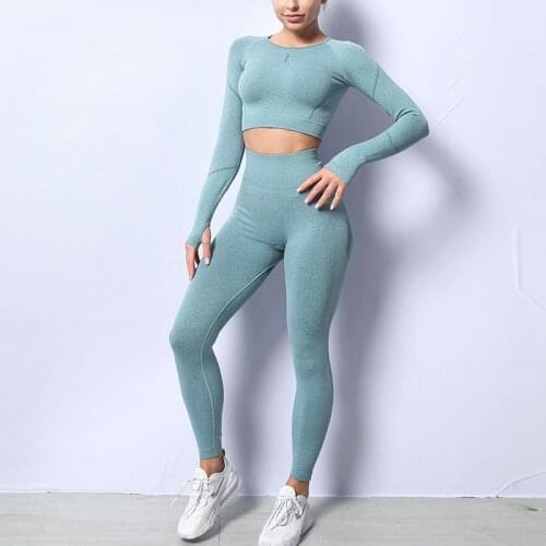 Seamless Women Tracksuit Yoga Set Workout Sportswear Fitness Long Sleeve Crop Top High Waist Leggings Sports Suits Gym Clothing