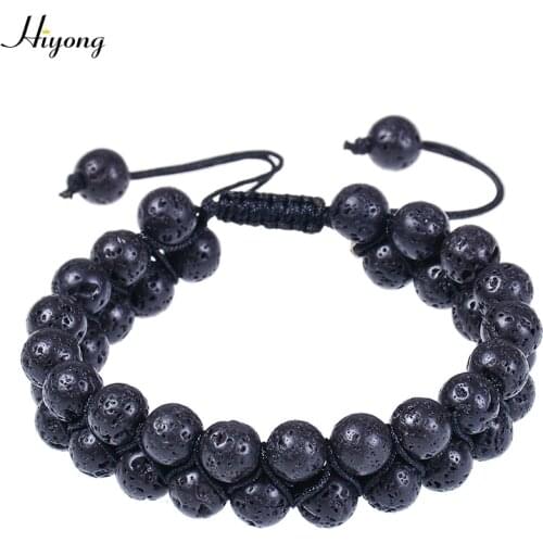 Lava Rock Stone Aromatherapy Essential Oil Diffuser Bracelet Double Row Beads Braided Rope Bracelets Natural Stone Yoga bangle