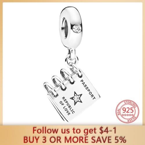 100% 925 Sterling Silver Fit Original Pandora Passport of Love Charm Beads Bracelet&Bangle Making Fashion DIY Jewelry for Women