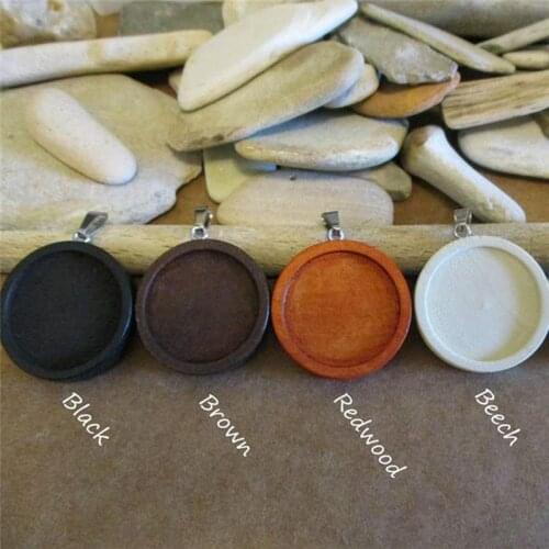 5pcs wood pendant blanks wooden pendant trays diy blank round cabochon base settings 25mm 30mm jewelry for necklace making