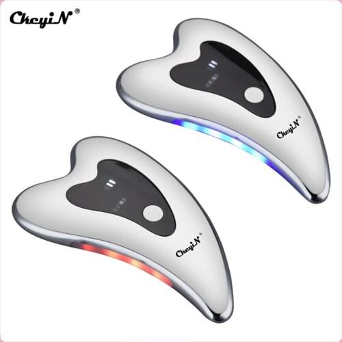 CkeyiN Electric Gua Sha Board Facial Massager LED Light Vibration Heating Massage Scraping Face Lifting Firming Beauty Machine