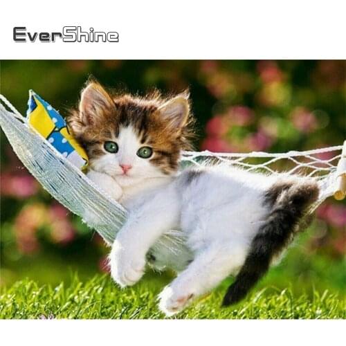 Evershine 5D DIY Full Square Round Diamond Embroidery Cat Diamond Painting Animal Rhinestones Pictures Home Decoration