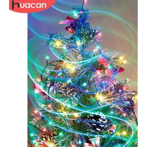 HUACAN Full Square Round Diamond Painting Tree Diamond Embroidery Landscape Mosaic Christmas Home Decoration