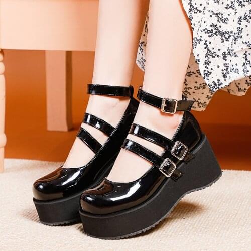 College Student Shoes Girl LOLITA Shoes JK Uniform PU Leather Platform Heels Ankle Strap Womens Pumps 2021 New Spring