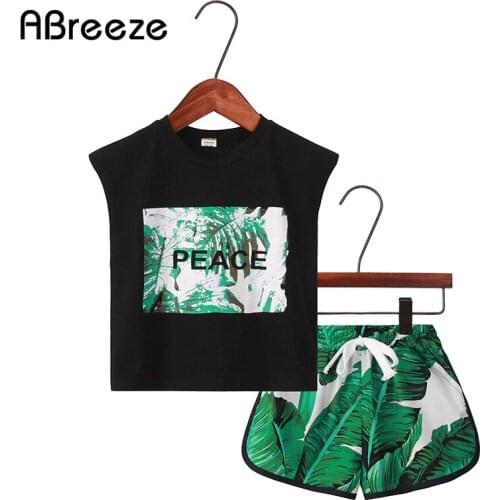 2018 Summer children clothes sets 1-7T Plantain leaf print boys & girls clothing sets casual cotton kid sets for boys girls
