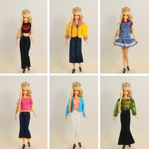 Randomly Pick Lot 20 Pcs = 10 Shoes +10 Sets Fashion Outfit Blouse Trousers Dress Shorts Pants Skirt Clothes For Barbie Doll