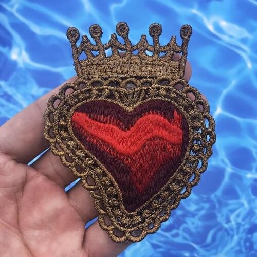 Crown Love Heart Embroidery Stickers Beaded Patch Sew on Arm Badge For Jeans Clothing Hat Garment Accessories
