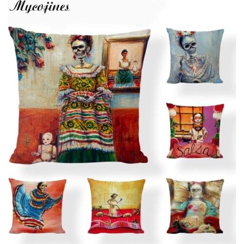 Colorful Sugar Skull Cushion Covers Dancing Woman Flower Printed Throw Pillow Case Home Decor Living Room Painted Gifts Almofada