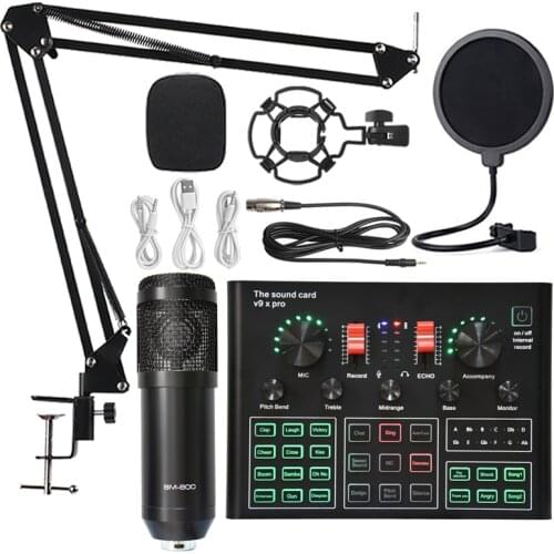 Sound Card V9XPRO Upgraded BM 800 Professional Studio Condenser Wireless Microphone for Gaming Singing Karaoke MIC for PC Phone