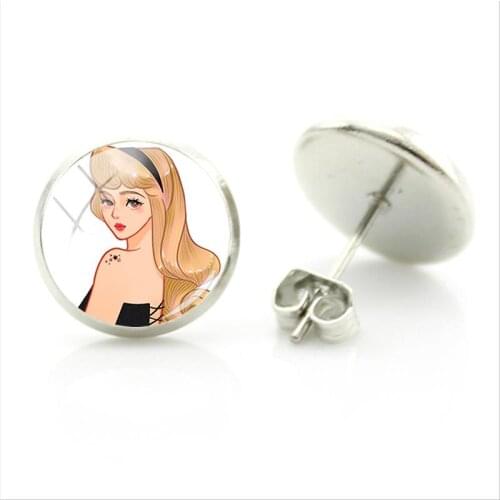Disney Cute And Funny Princess Back Pattern Earrings Le Pei And Merida Picture Glass Cabochon Ladies Gift Earrings