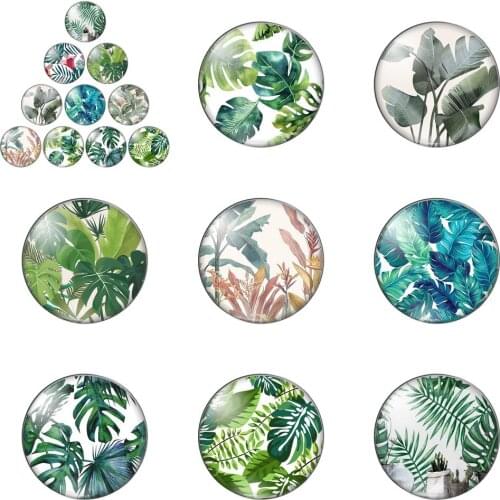 Fashion Beauty Tropical Leaf Monstera Leave Round Photo Glass Cabochon Demo Flat Back Making Findings Handmade DIY Accessories