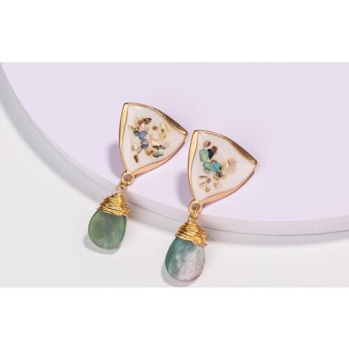 Fashion new style triangle white oil drop color shell earrings natural agate drop stone earrings