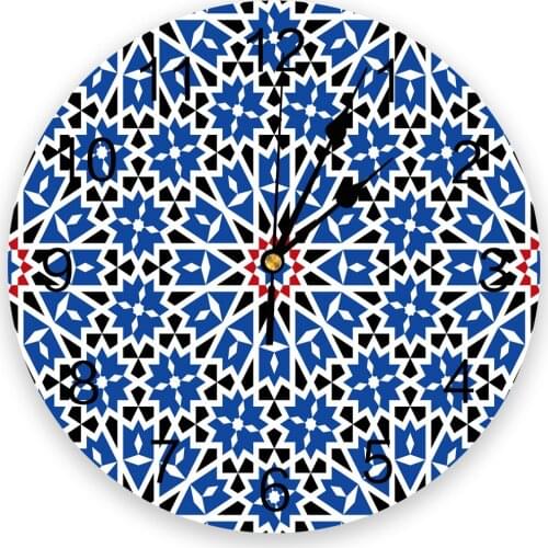 Abstract Morocco Blue Flower Print Wall Clock Wall Art Silent Non ticking Round Wall Watch for Home Decortaion Best Gift