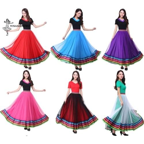 New women Dance big swing long skirt Spanish Bullfight Dancing Flamenco Dance Costume Ballroom Long Skirts dancewear