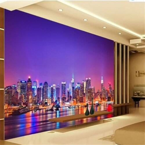Wallpapers YOUMAN 3d Images Hd Custom Modern 3D Non-Woven Wallpaper Mural City Night Landscape Wallpaper Purple Room Murals