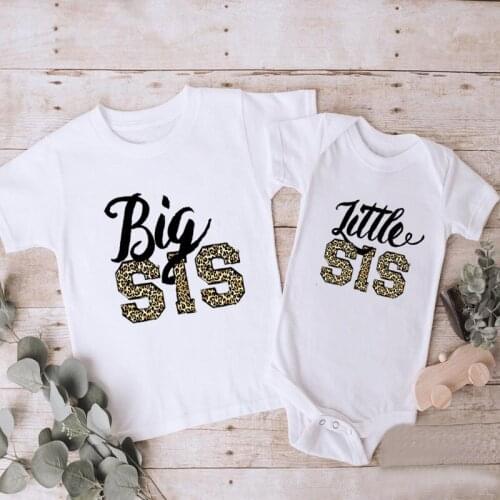 Big Sister Little Sister Family Matching Outfits Clothes Fashion Leopard Rainbow Print Kids T-shirts Girls T shirt Baby Rompers