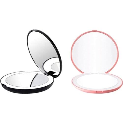 Portable Folding Mirror with LED Light Makeup Mirror, 10X Magnifying Glass, 12 Lamp Bead Mini Mirror