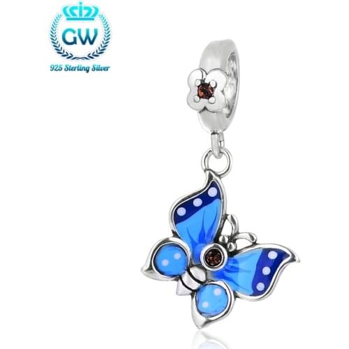 Silver 925 Jewelry Enamel Butterfly Charms With Rhinestone Beads & Jewelry Making Bracelets & Bangles Necklaces & Pendants S232