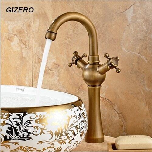 Bathroom Basin Faucets Tall Dual Handle Antique Finish Cold and Hot Deck Mounted Swivel Water Taps Basin Mixer ZR153
