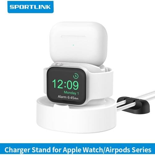 Sportlink 2 In 1 Watch Charge Stand Dock For Apple Watch Series Airpods iPhone 11 12 Pro Max Phone Holder With Cable Management