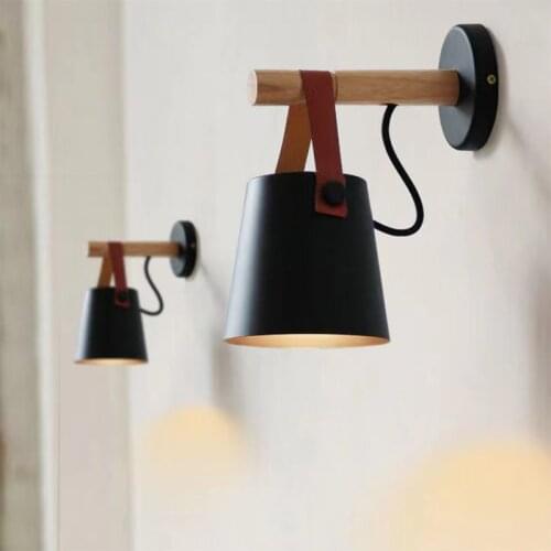 Nordic style solid wood LED wall lamp modern minimalist art bedside lamp wooden interior staircase rotating aisle lamp