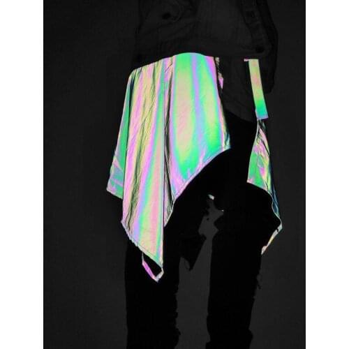 High street hip hop colorful reflective waist skirt mens drawstring punk rock pantskirt nightclub DJ stage shorts skirts