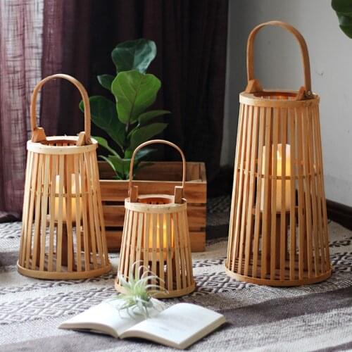 Woven Minimalist Candle Holder Portable Lantern Bamboo Outdoor Ornaments Table Chinese Japanese Portavelas Home Decor ED50ZT