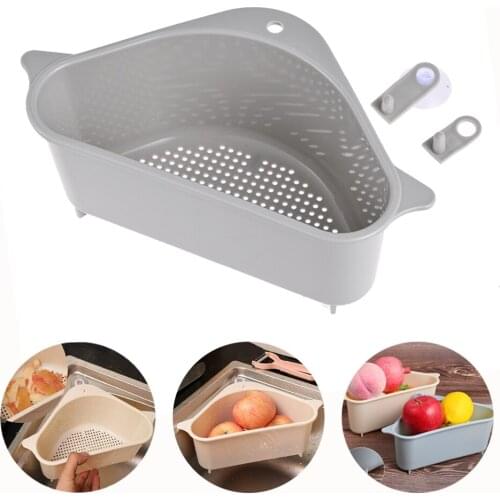 Triangular Sink Strainer Drain Fruit Vegetable Drainer Basket Suction Cup Sponge Rack Storage Kitchen Tools Sink Filter Shelf