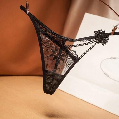 Sexy Thong Full Transparent Seduction Lace Embroidery Panties Womens Low Waist Hollow Out Hot T-Pants G-String