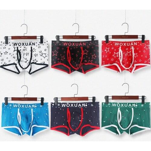 Sexy Men Hot Open Pouch Underwear Print Boxer Shorts Sexy Jockstrap Cotton for Man Low Rise Gay Male Underpants Boxers Brand