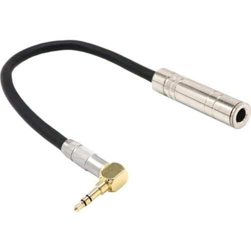 Top 6.35 Female Mono to 3.5 Male Plug Jack Stereo Hifi Mic Audio Extension Cable Short 90 Degree Angled Audio Line cable