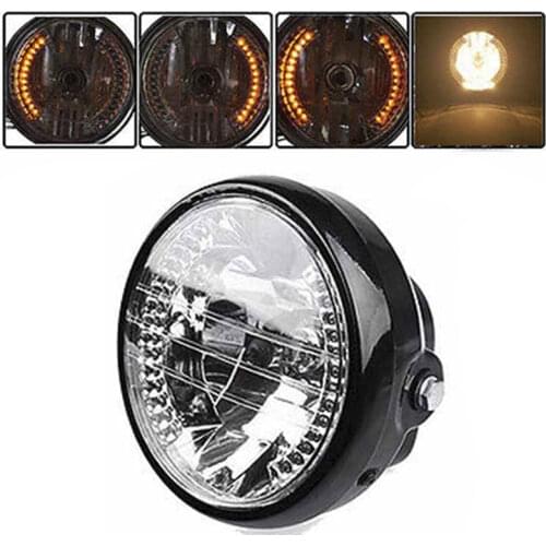 Universal 7Inch H4 Round Motorcycle Headlight Turn Signal Light Flasher 35W 12V Amber LED Head Lamp For Motorbike Accessories