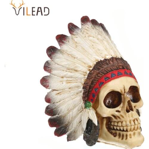 VILEAD 14cm Indian Animal Skull Ornament Resin Crafts Home Decoration Art Painting Movie Props Coffee Bar Tabletop Sculpture