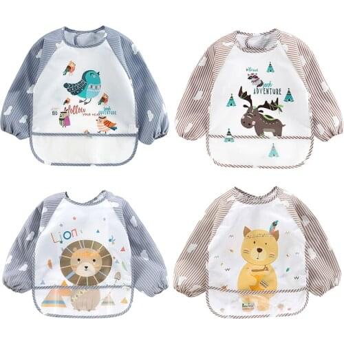 Waterproof Long Sleeve Baby Boy Bibs Girl Bibs Kids Toddler Baberos Bavoir Feeding Bib with Pocket Children Feeding Apron Smock