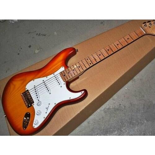 High quality FDST-1075 CS color solid body with maple tiger strips wood neck white pickguard electric guitar, Free shipping