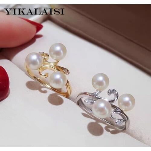 YIKALAISI 925 Sterling Silver Jewelry Oblate Pearl Rings 2020 Fine Natural Pearl jewelry 4-5mm Rings For Women wholesale