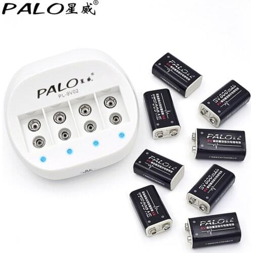 PALO C822 Dual Toy Battery Charger for 6F22 9V Lithium-ion Rechargeable Batteries+8pcs Li-ion 9v rechargeable battery