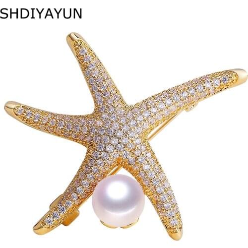 SHDIYAYUN 2019 Good Pearl Brooch Brooch For Women Lovely Starfish Brooch Pins Brooches Natural Freshwater Pearl Jewelry Gift