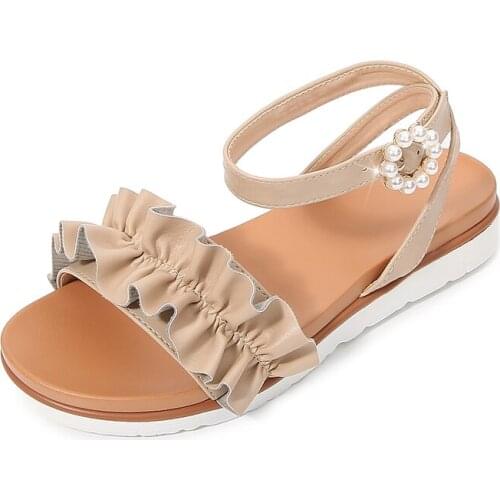 2022 New Women Soft Leather Shoes Summer Sandals Buckle Strap Hollow Out Beach Wedge Sandals Cool Ladies Footwear EUR Size 36-41